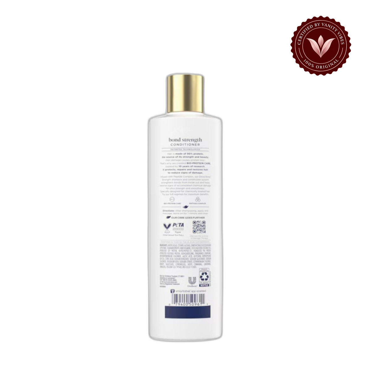 Dove Damage Therapy Bond Strength Conditioner 355ml - Strengthening Conditioner for Weak, Damaged & Breakage-Prone Hair (USA) — front view, transparent background