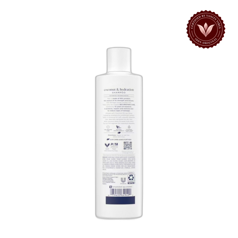 Dove Damage Therapy Coconut & Hydration Shampoo 355ml (12 oz) (USA) — alternate view, transparent background