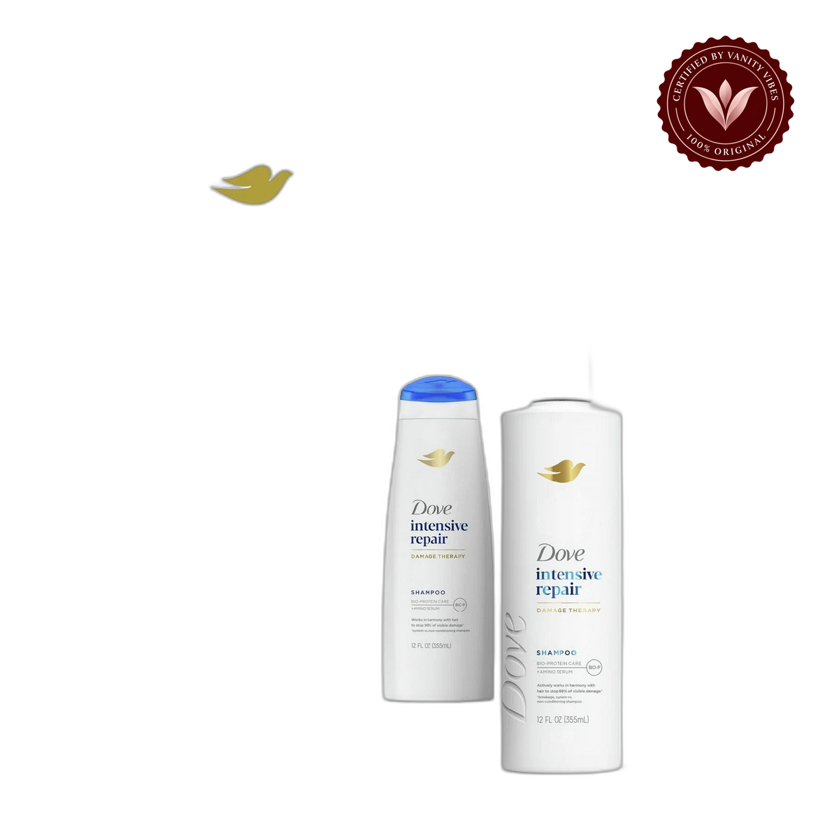 Dove Damage Therapy Intensive Repair Shampoo 355ml (12 oz) - Bio-Protein Care Technology & Amino Serum (USA) — alternate view, transparent background