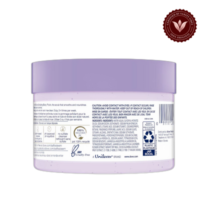 Dove Exfoliating Body Polish Crushed Lavender & Coconut Milk 298g - Gommage Exfoliant Pour Le Corps for Smooth Soft Skin — alternate view, transparent background