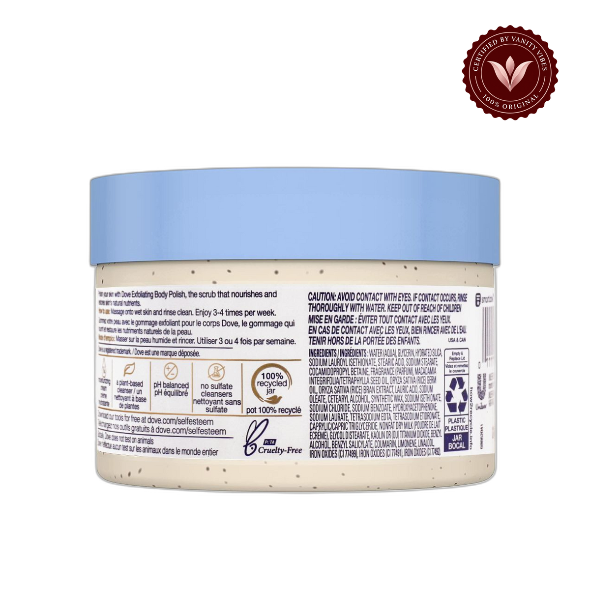 Dove Exfoliating Body Polish Crushed Macadamia & Rice Milk 298g - Gommage Exfoliant Pour Le Corps for Smooth Soft Skin — alternate view, transparent background