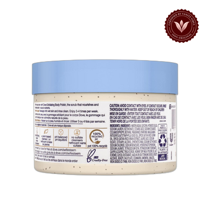 Dove Exfoliating Body Polish Crushed Macadamia & Rice Milk 298g - Gommage Exfoliant Pour Le Corps for Smooth Soft Skin — alternate view, transparent background