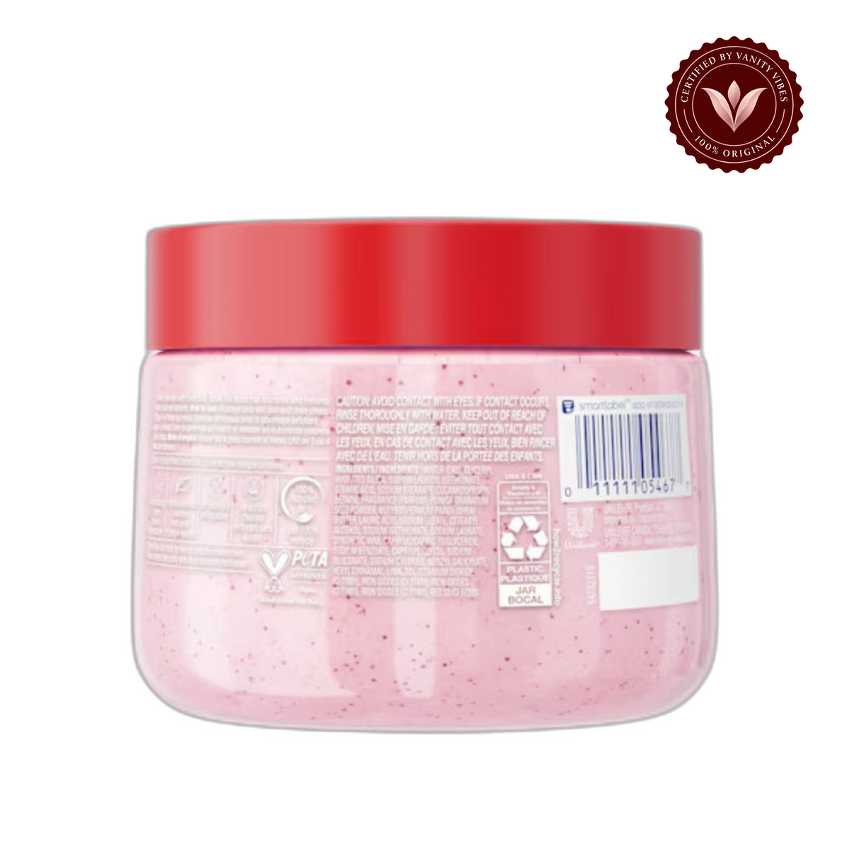 Dove Exfoliating Body Scrub Pomegranate Seeds & Shea Butter 425g - Gommage Corps Body Polish for Smooth & Soft Skin — front view, transparent background