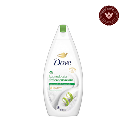 Dove Fresca Sensazione Moisturizing Shower Gel 450ml - Refreshing & Gentle Hydrating Body Wash for Smooth & Soft Skin — front view, transparent background