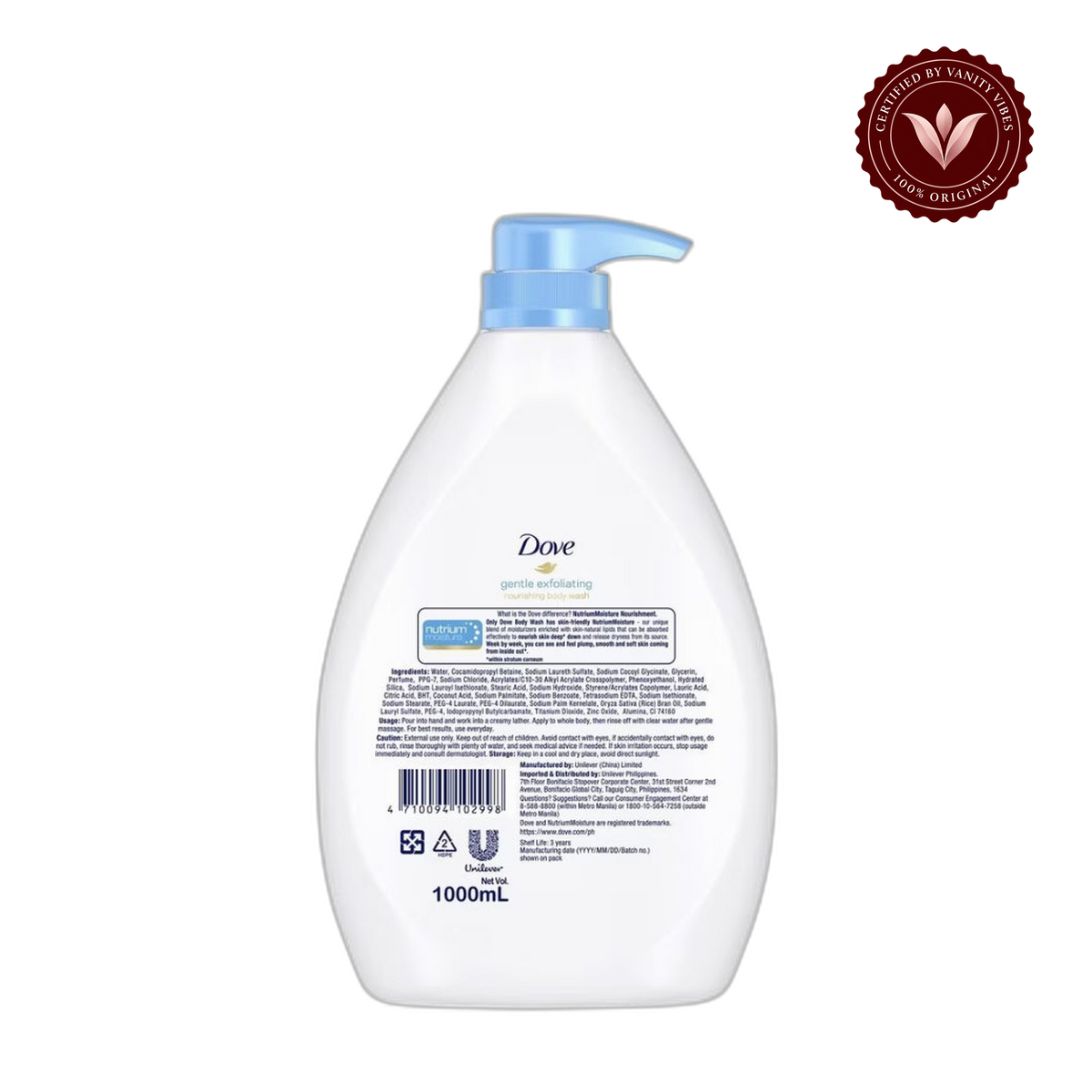 Dove Gentle Exfoliating Nourishing Refreshing Body Wash 1000g — front view, transparent background