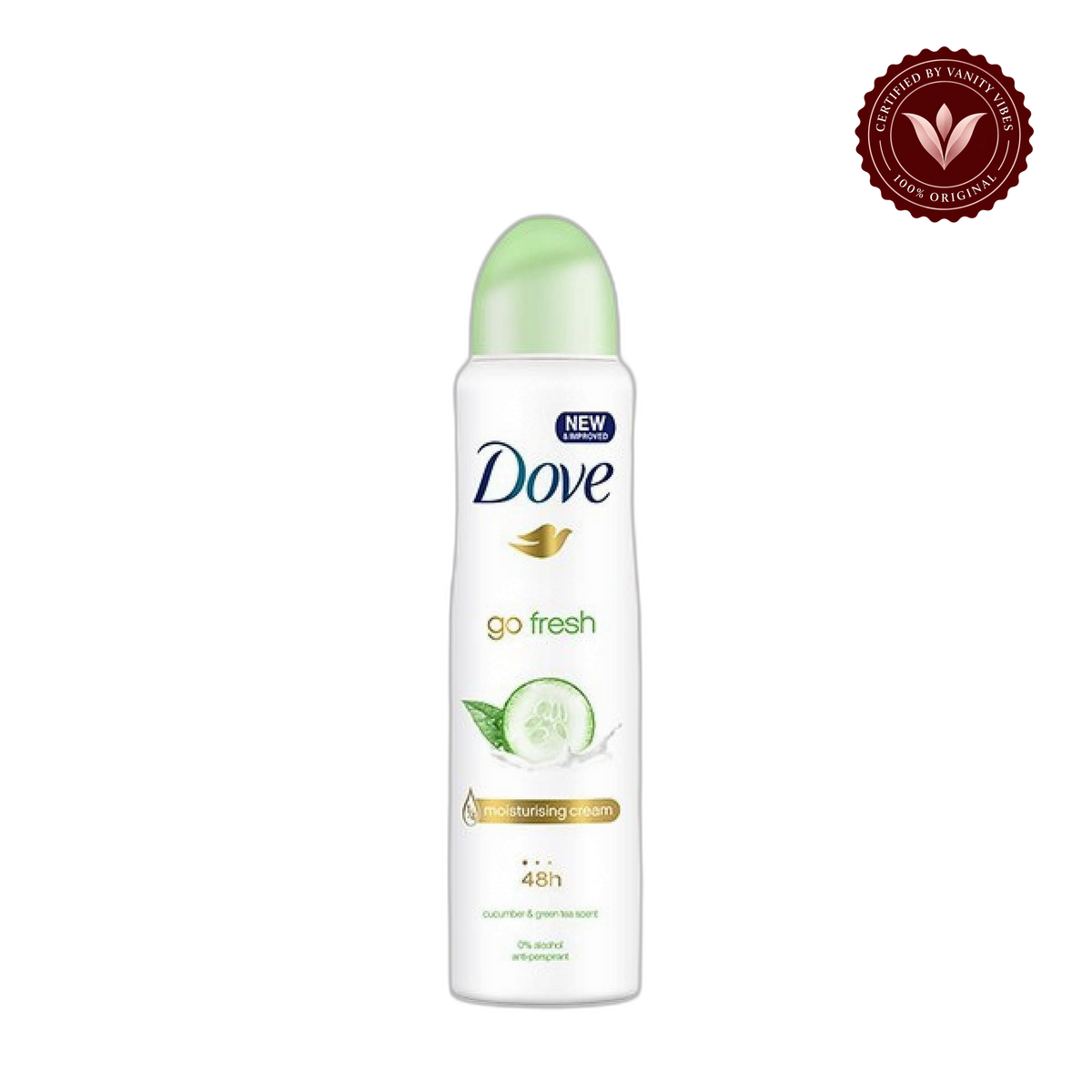 Dove Go Fresh Cucumber & Green Tea Deodorant Spray for Women 150 ml Refreshing Scent & Long-Lasting Protection — alternate view, transparent background