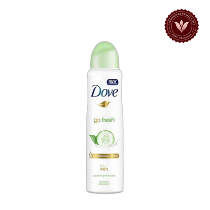 Dove Go Fresh Cucumber & Green Tea Deodorant Spray for Women 150 ml Refreshing Scent & Long-Lasting Protection — alternate view, transparent background
