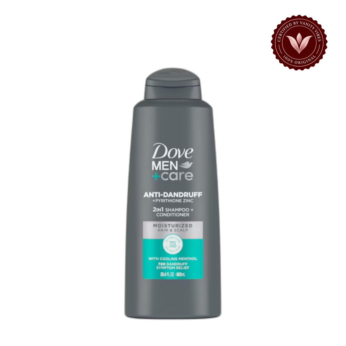 Dove Men+Care Anti-Dandruff + Pyrithione Zinc 2-in-1 Shampoo & Conditioner 603ml Moisturizing Hair & Scalp — alternate view, transparent background