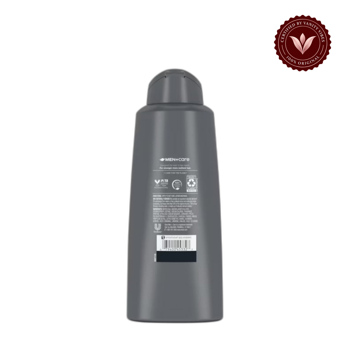Dove Men+Care Charcoal + Clay Shampoo 603ml Deep Cleansing & Stronger Hair — front view, transparent background