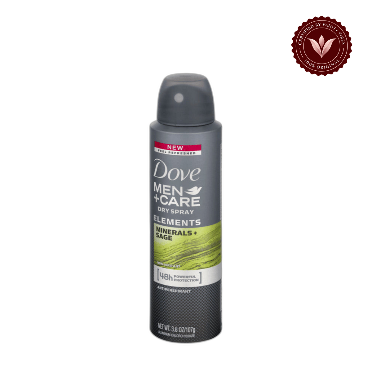Dove Men + Care Elements Minerals & Sage antiperspirant deodorant spray with 48-hour protection for Men 150ml — alternate view, transparent background