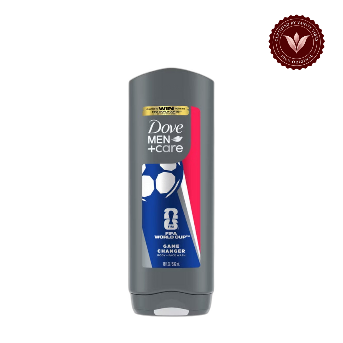 Dove Men+Care Limited Edition FIFA Body Wash for Men Game Changer For Hydrated & Repaired Skin, 13 fl oz 400 ml — front view, transparent background