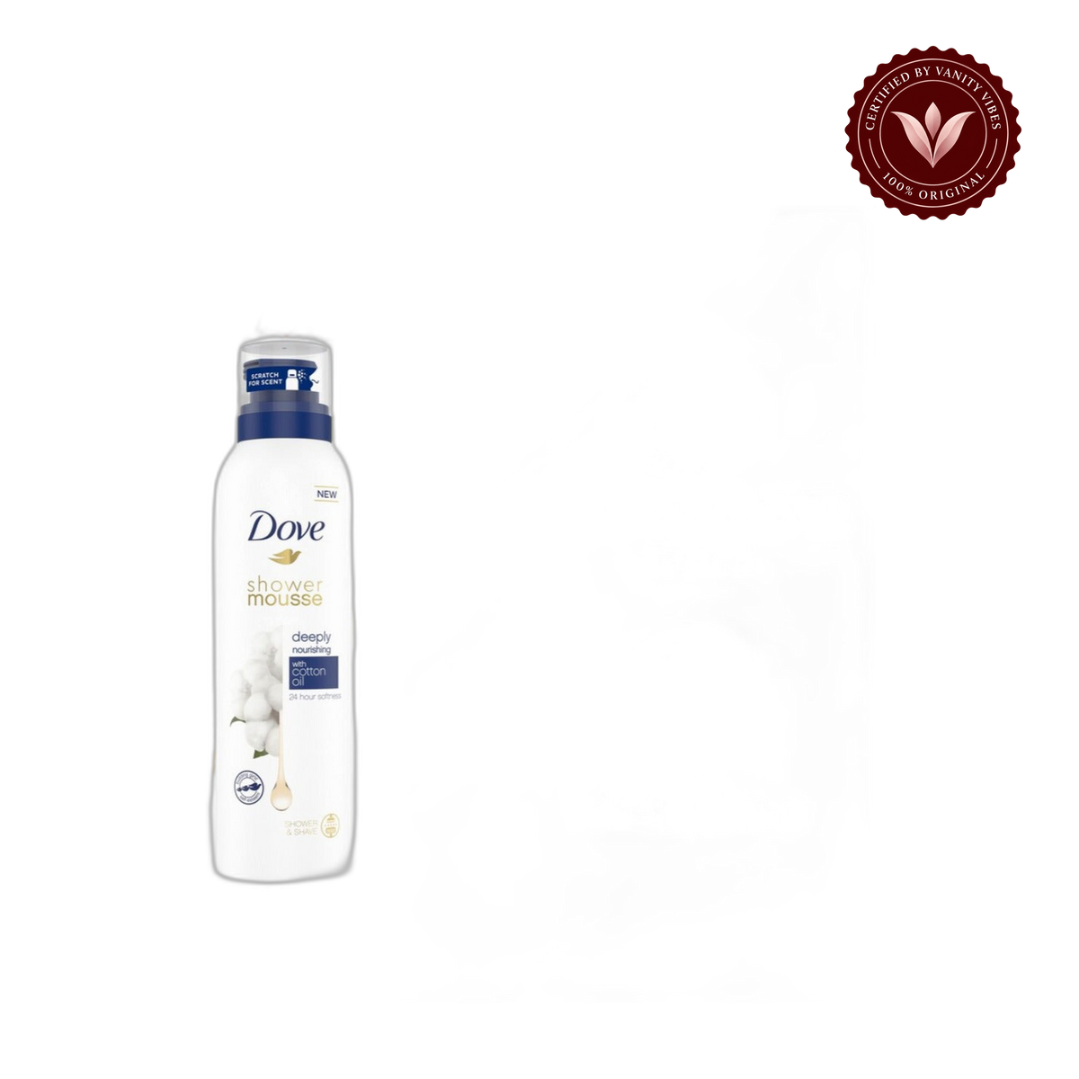 Dove Mousse Shower with Moisturizing Cream Cotton Oil 200 ml Cotton-seed oil — alternate view, transparent background