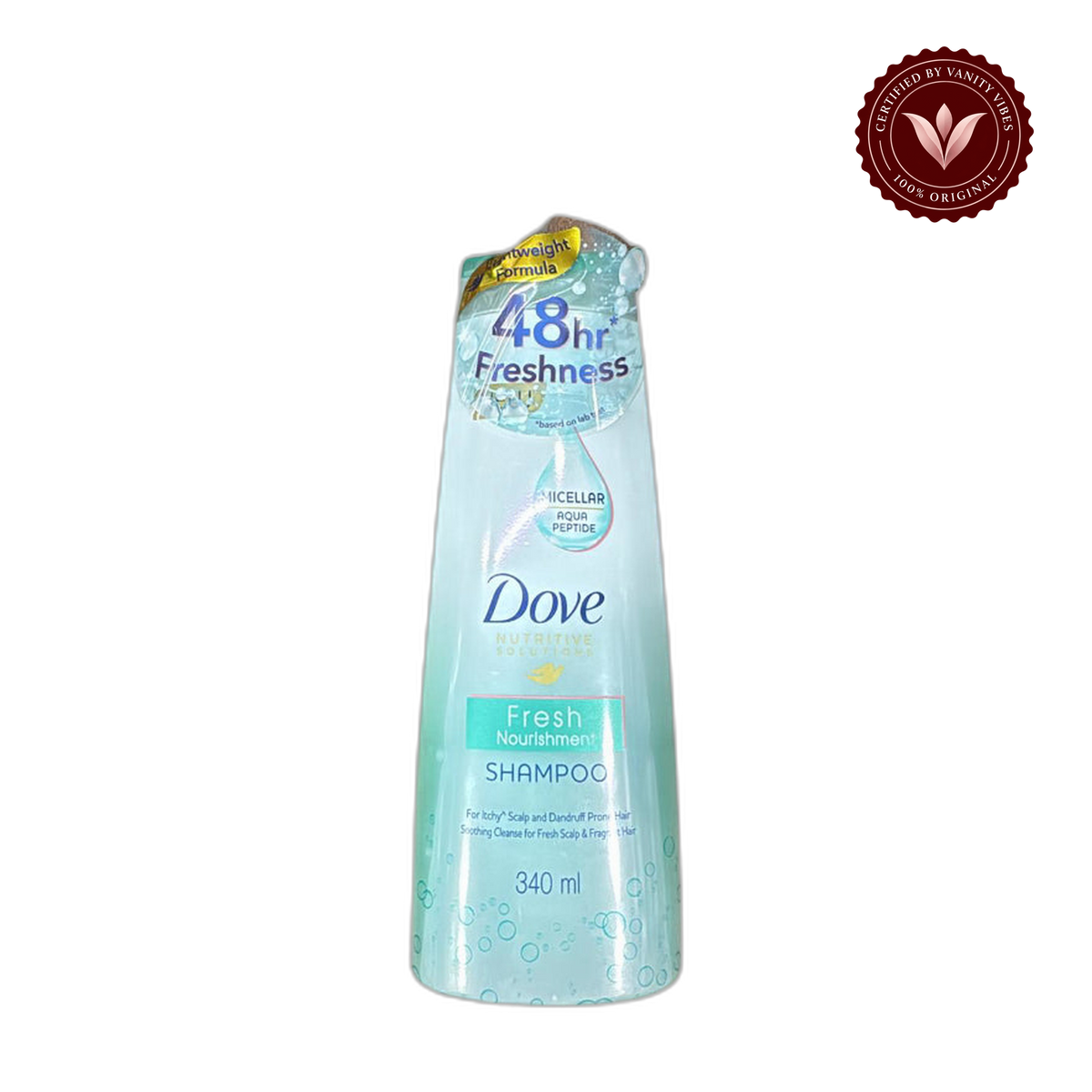 Dove Nutritive Solutions 48hr Freshness Fresh Nourishment Shampoo 340ml — front view, transparent background