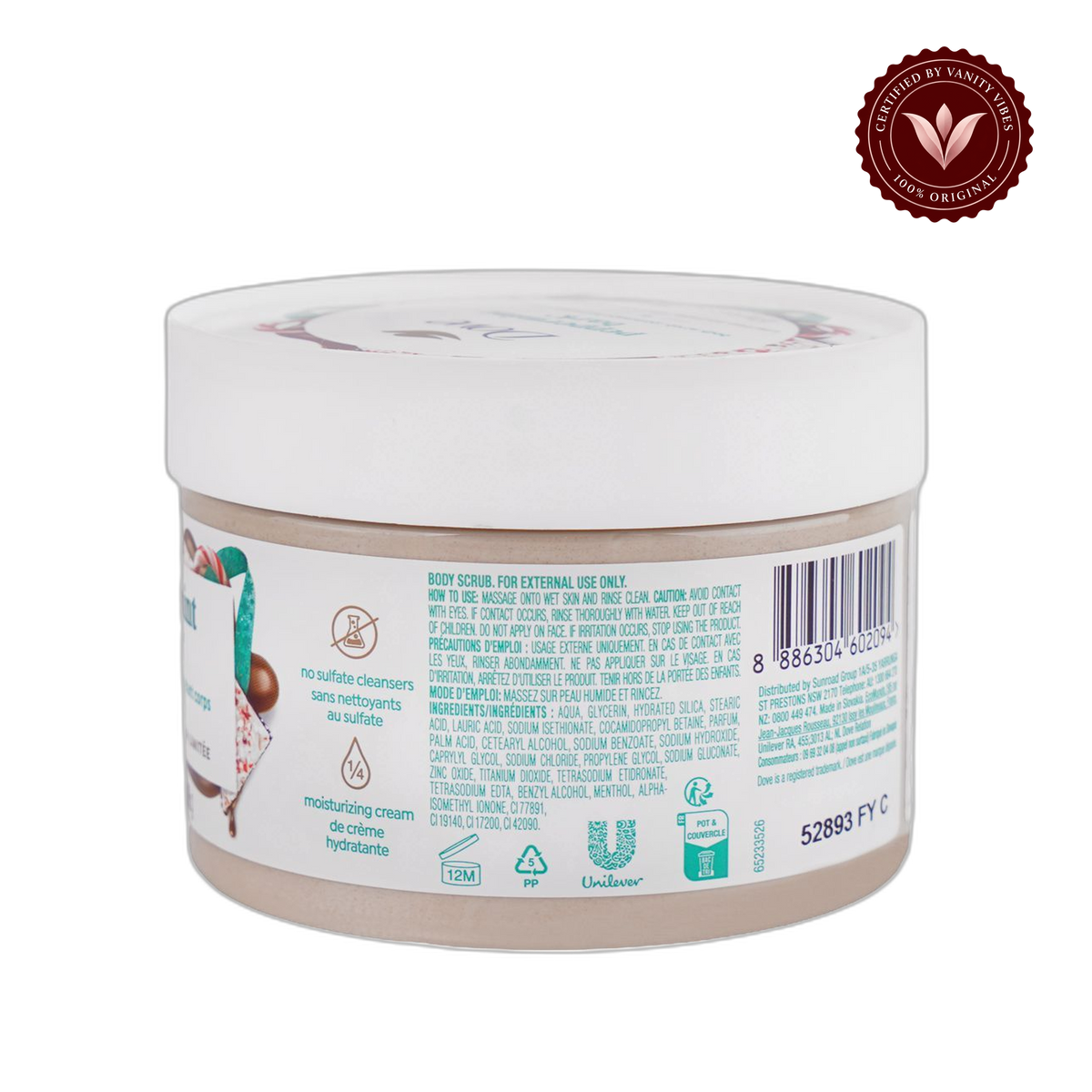 Dove Peppermint Bark Body Scrub Limited Edition 298g - Deep Exfoliating Body Scrub for Smooth Soft Skin, Dead Skin Removal, Nourishing Moisture Care & Refreshing Peppermint Fragrance — alternate view, transparent background