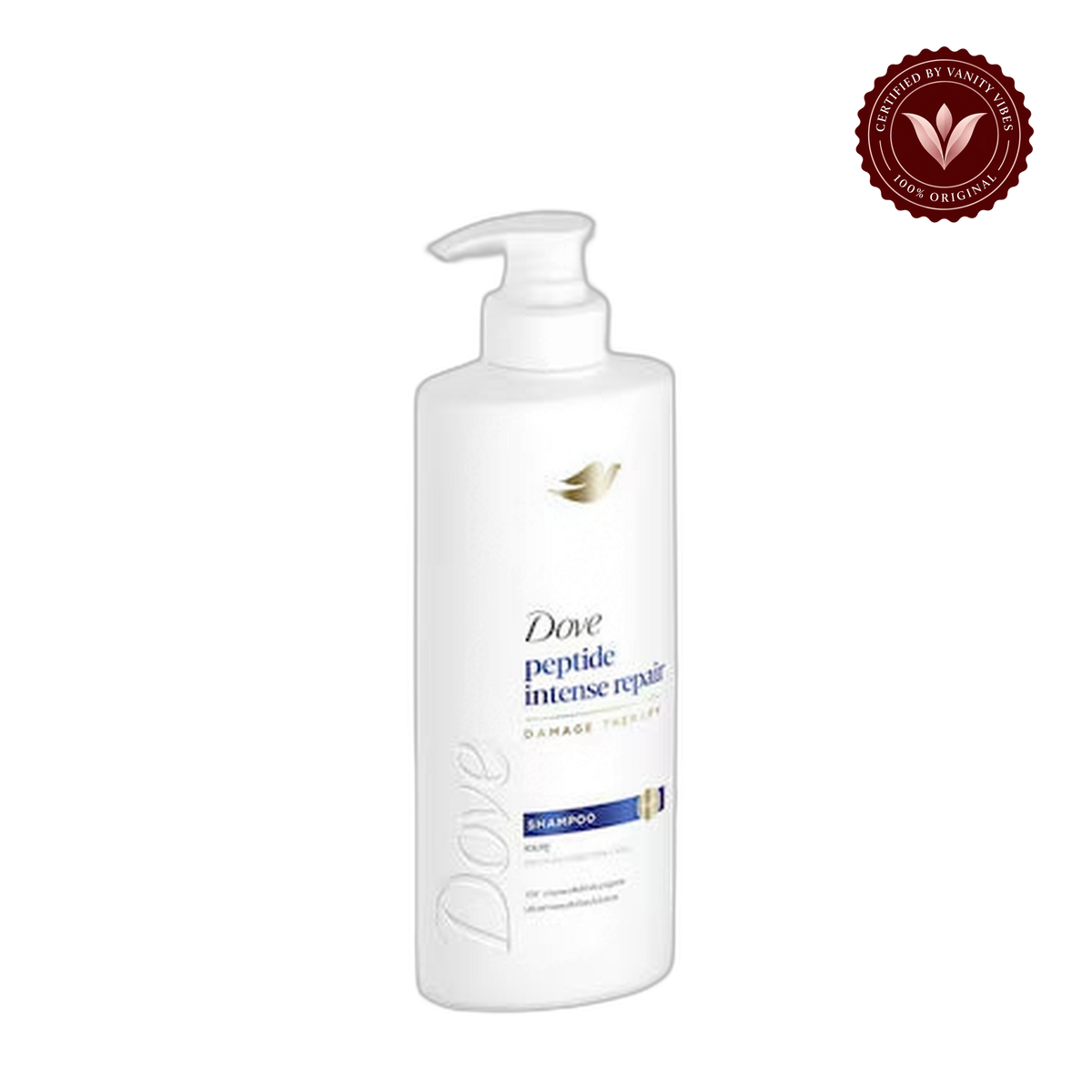 Dove Peptide Intense Repair Damage Therapy Shampoo, 380ml, with Advanced Hair Care Formula for Severely Damaged Hai — front view, transparent background