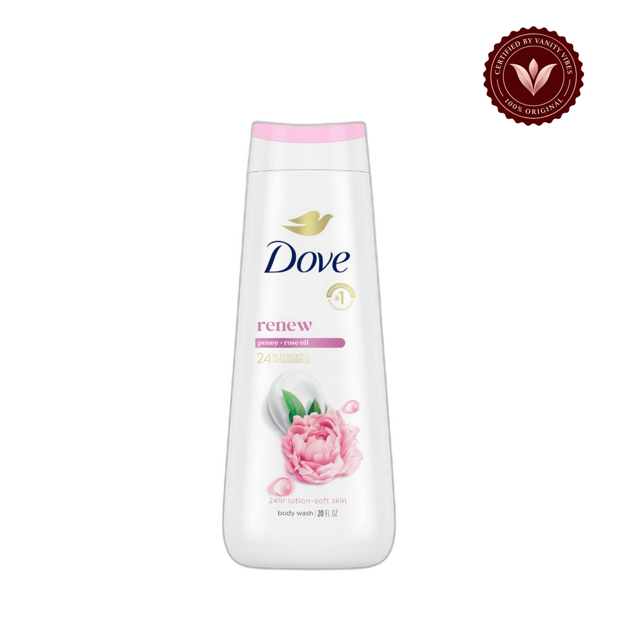 Dove Renewing Peony & Rose Oil Body Wash — front view, transparent background