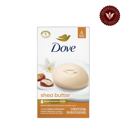 Dove Shea Butter Moisturizing Cream Beauty Bar With Shea Butter & Vanilla Extract 106g (Pack Of 6 Soap Bars) — alternate view, transparent background
