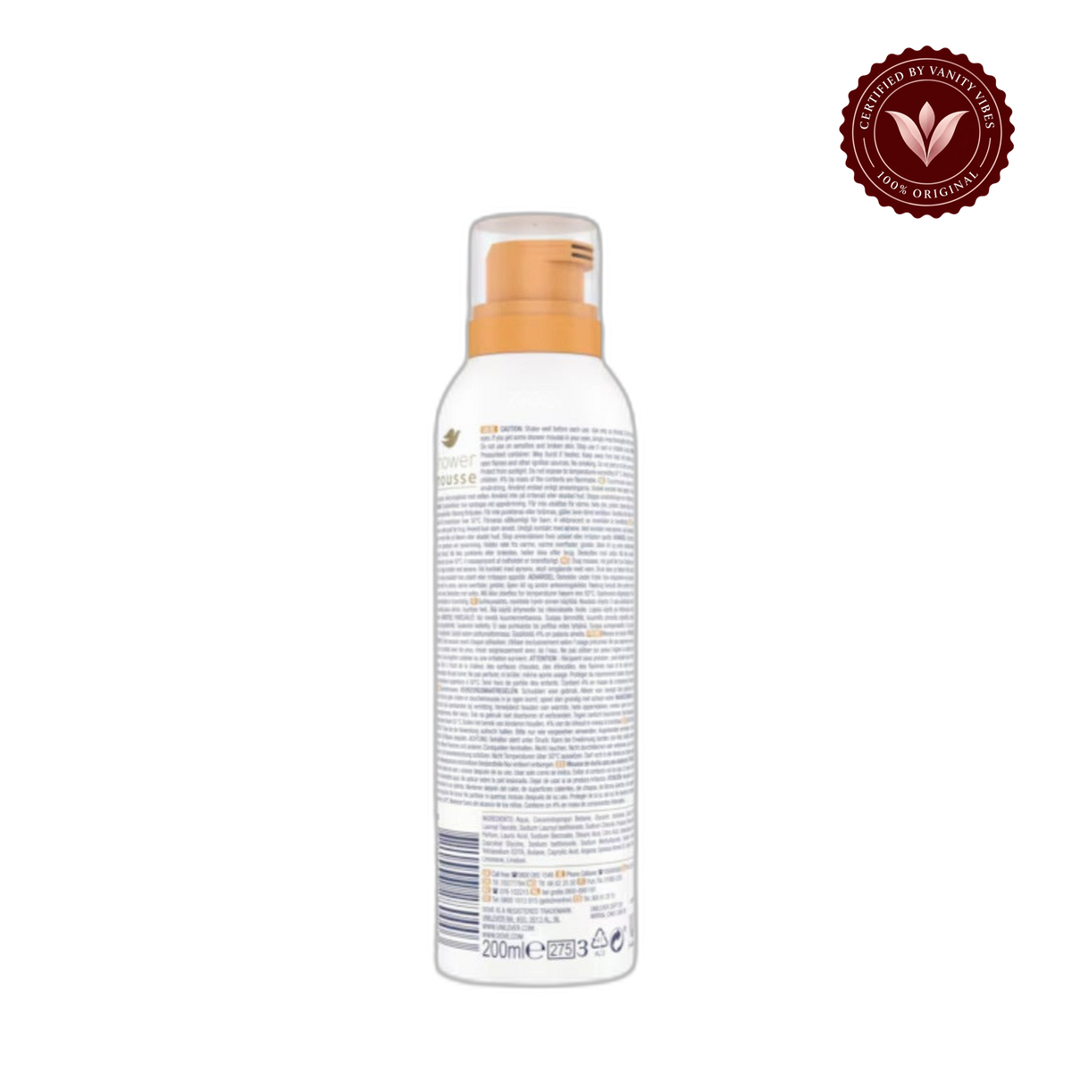 Dove shower mousse with Argan oil 24 hours softness-200ml — front view, transparent background