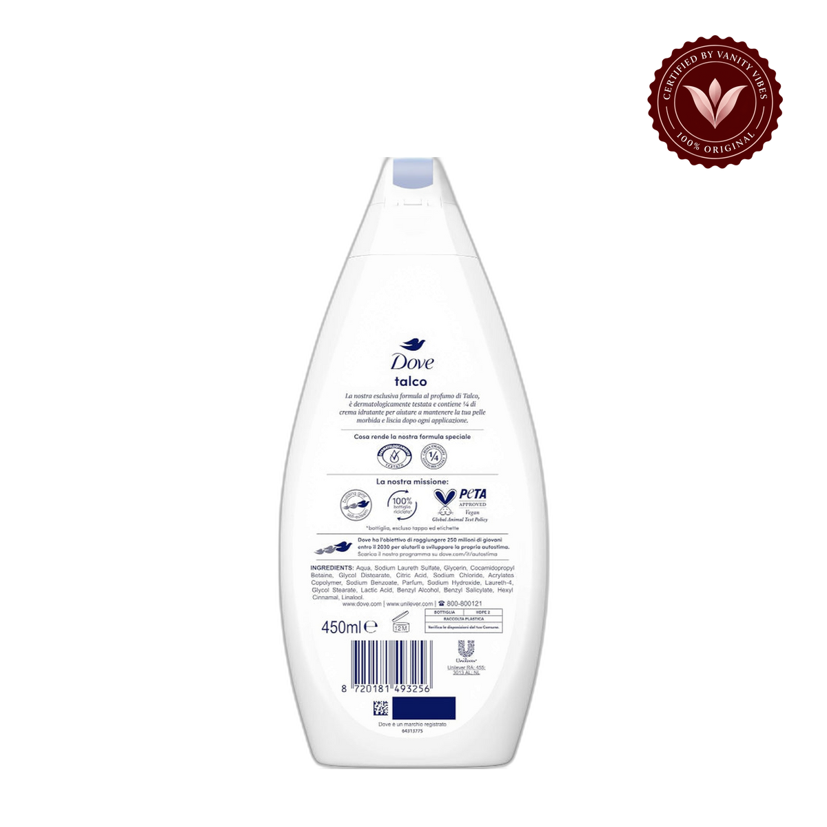 Dove Talco Moisturizing Shower Gel 450ml - Gentle Hydrating Body Wash for Smooth & Soft Skin — alternate view, transparent background