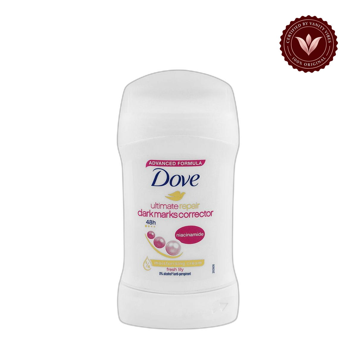 Dove Ultimate Repair Dark Marks Corrector Anti-Perspirant Deodorant Stick Fresh Lily 40g — alternate view, transparent background