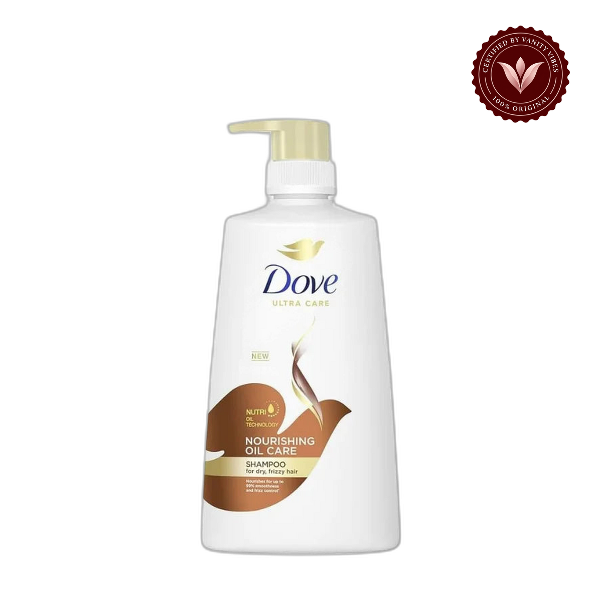 Dove Ultra Care Nourishing Oil Care Shampoo for Dry & Frizzy Hair 650ml - Deep Nourishment Hair Care Shampoo for Smooth Soft Hair, Frizz Control, Repair & Silky Shine — front view, transparent background