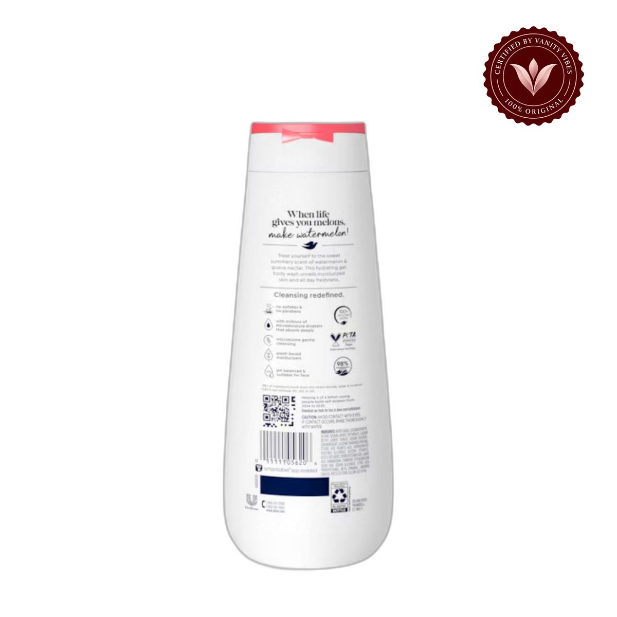 Dove Watermelon & Guava Nectar Body Wash 20 fl oz-591ml — front view, transparent background
