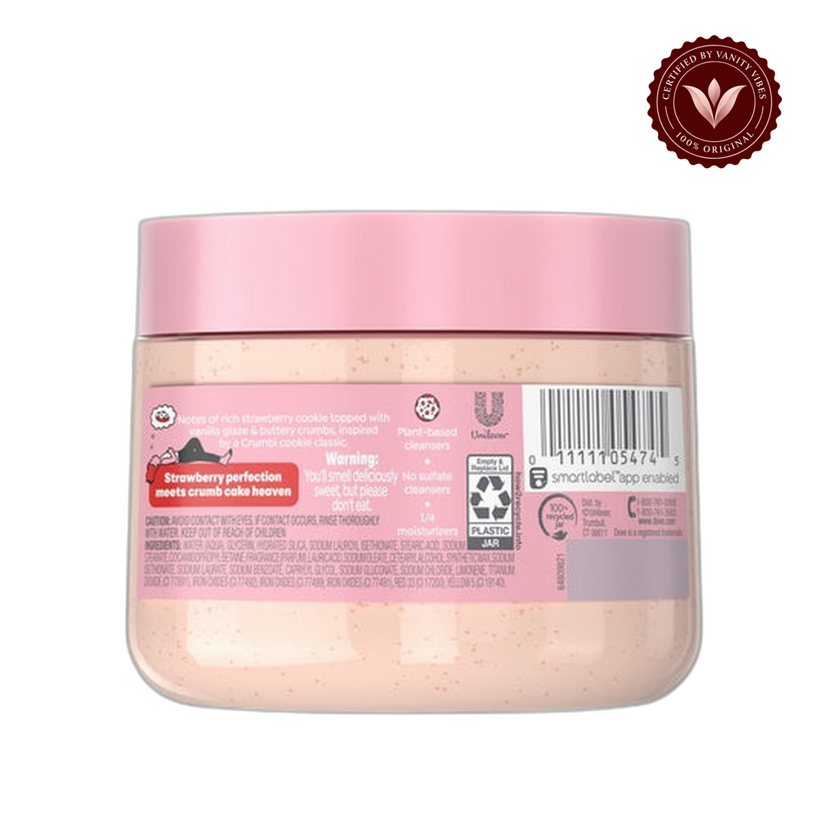Dove x Crumbl Strawberry Crumb Cake Body Scrub 15oz - Exfoliating Body Polish for Smooth & Soft Skin — alternate view, transparent background