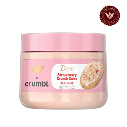 Dove x Crumbl Strawberry Crumb Cake Body Scrub 15oz - Exfoliating Body Polish for Smooth & Soft Skin — front view, transparent background
