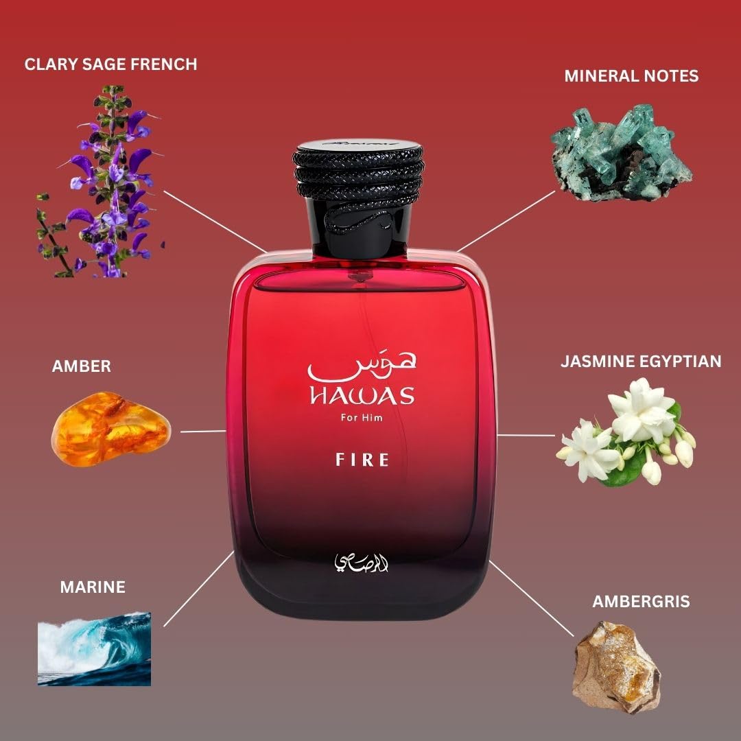 Rasasi Hawas Fire Eau de Parfum Spray for Men 100ml Long-Lasting Spicy & Masculine Fragrance