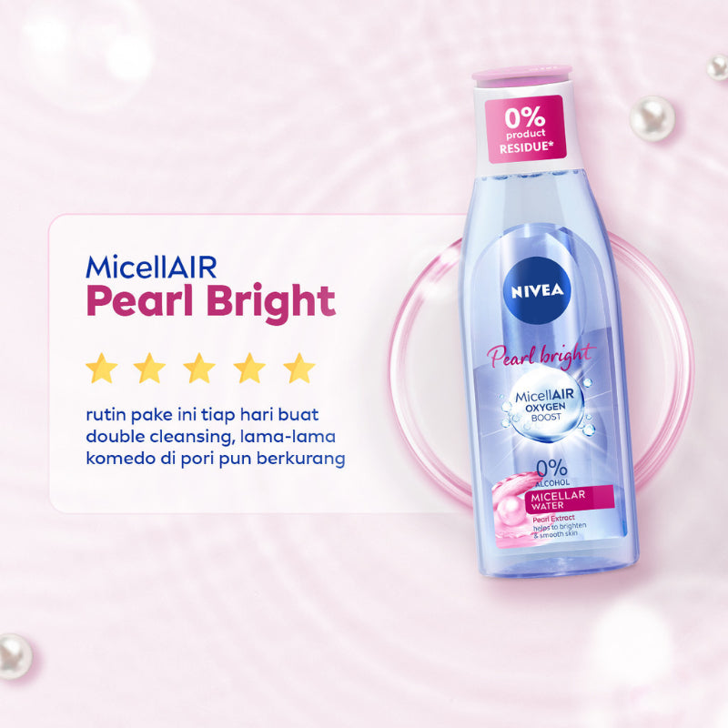 Nivea Pearl Bright MicellAir Oxygen Boost Micellar Water 200ml – 0% Alcohol, Brightens & Gently Cleanses Skin