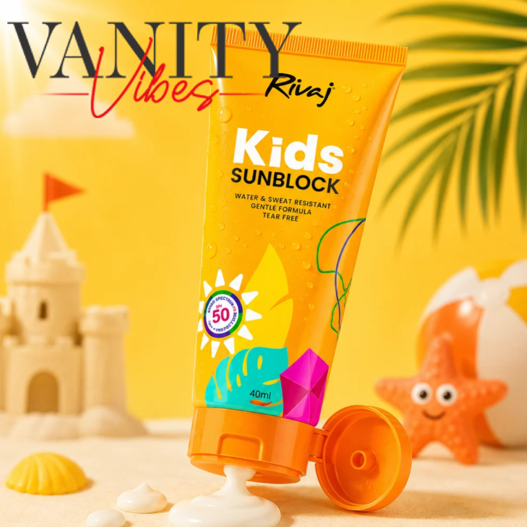 Rivaj Kids Sunblock SPF 50 100ml - Water & Sweat Resistant Gentle Tear-Free Sunscreen for Children
