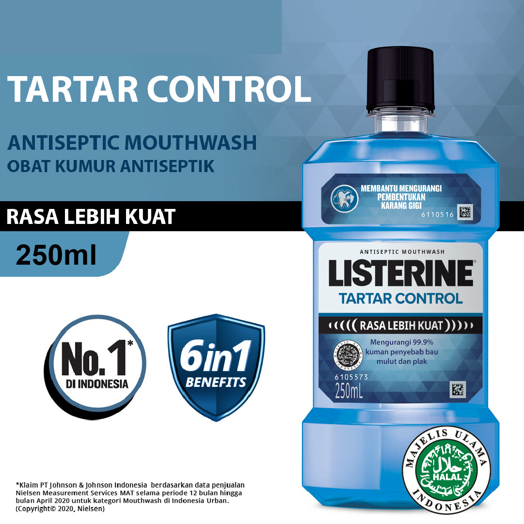 Listerine Tartar Control Rasa Lebih Kuat Antiseptic Mouthwash 250ml Strong Plaque & Germ Protection