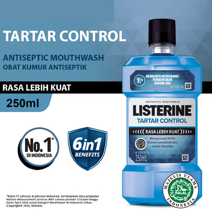 Listerine Tartar Control Rasa Lebih Kuat Antiseptic Mouthwash 250ml Strong Plaque & Germ Protection
