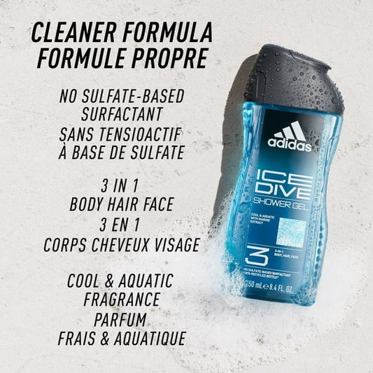 Adidas Ice Dive 3-in-1 Body, Hair & Face Wash Shower Gel 250ml