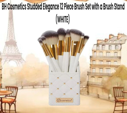 BH Cosmetics Studded Elegance 12 Piece Brush Set with a Brush Stand (WHITE)