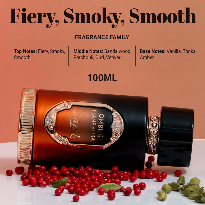 Sapil Ombre Flame Aura Eau de Parfum for Men 100ml - Long Lasting Woody Spicy Fragrance Perfume with Warm Amber Notes, Bold M