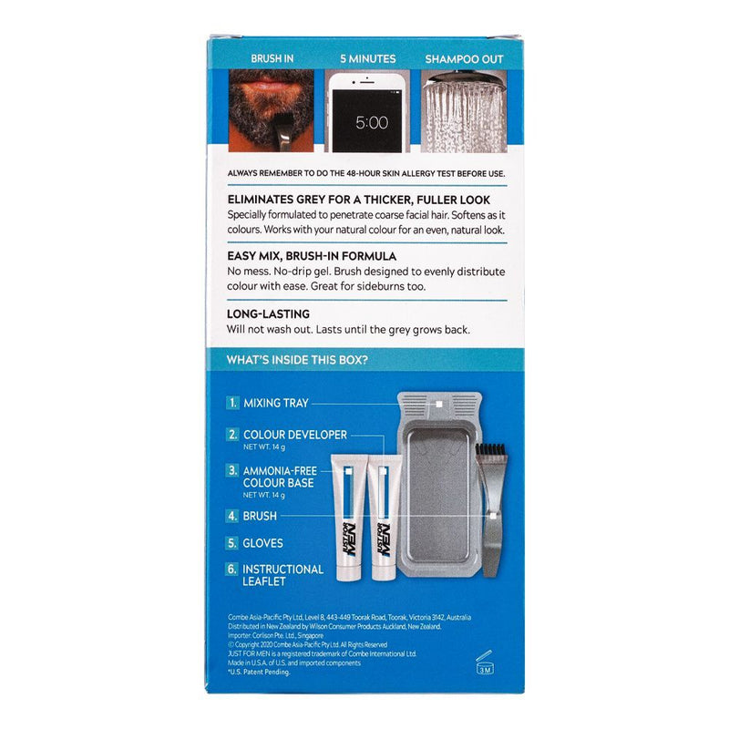Just for Men Moustache & Beard Easy Brush-In Color M-55 Real Black - Restores Original Color | 14g Color Base + 14g Developer