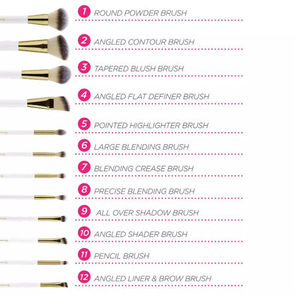 BH Cosmetics Studded Elegance 12 Piece Brush Set with a Brush Stand (WHITE)