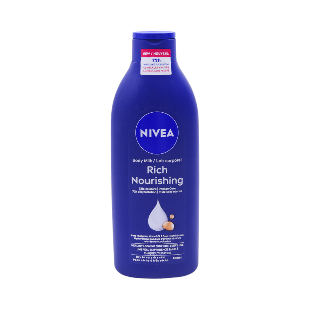 Nivea Rich Nourishing Body Milk 400ml 72H Moisture for Dry to Very Dry Skin