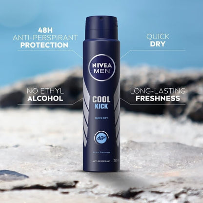 Nivea Men Cool Kick Quick Dry 48H Anti-Perspirant Deodorant Spray 250ml