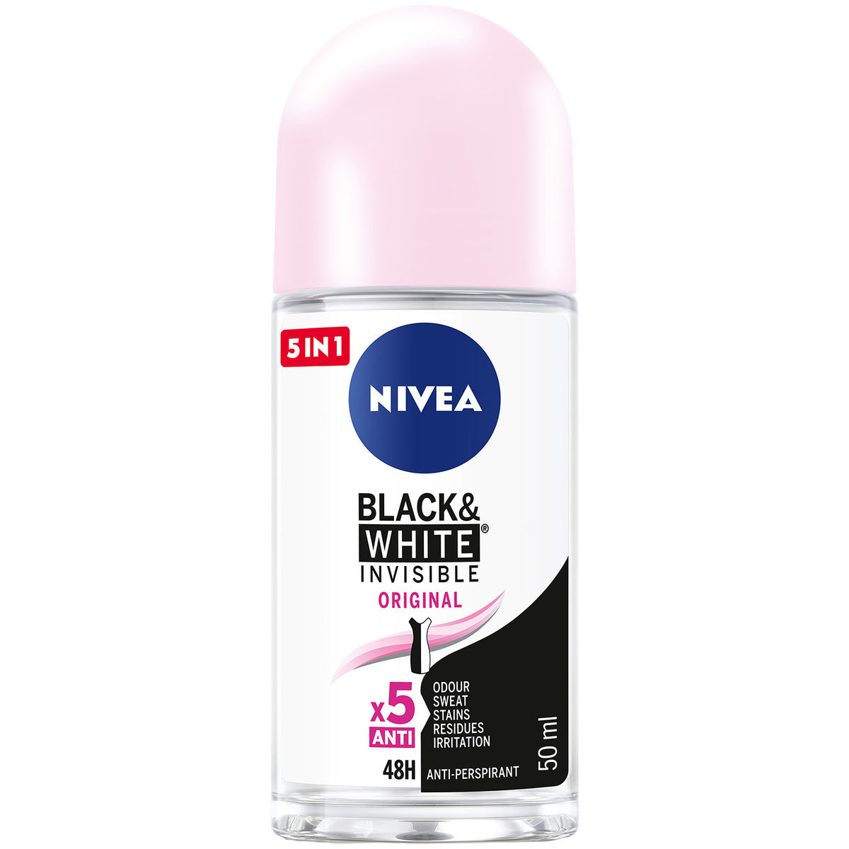 Nivea 5-In-1 Black & White Invisible Original x5 Anti Roll On 50ml for Women