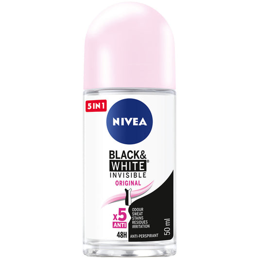 Nivea 5-In-1 Black & White Invisible Original x5 Anti Roll On 50ml for Women