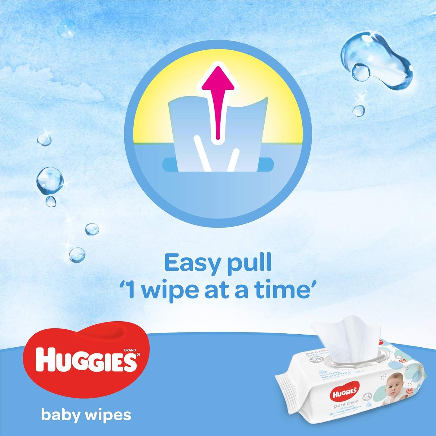 Huggies Pure Clean Baby Wipes 64 Sheets – Gentle Unscented Soft & Safe Skin Care for Newborns