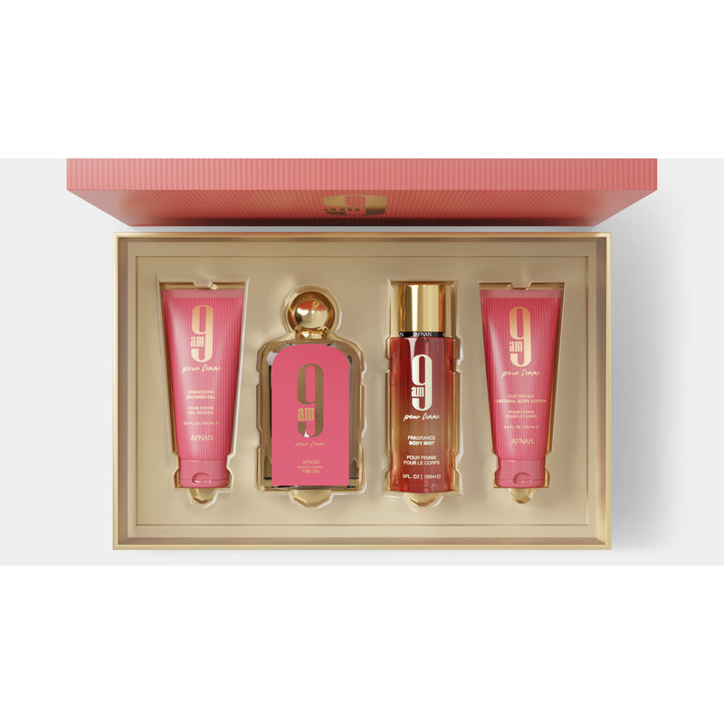 GIFT SET 9 AM POUR FEMME by Afnan BODY MIST 150ml+BODY LOTION 100ml+GEL DOUCHE 100ml for Women