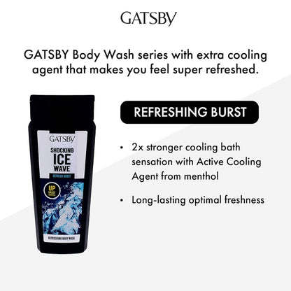 Gatsby Refreshing Burst Body Wash 250ml - Deep Cleansing Shower Gel for Instant Freshness, Long Lasting Fragrance & Energizin