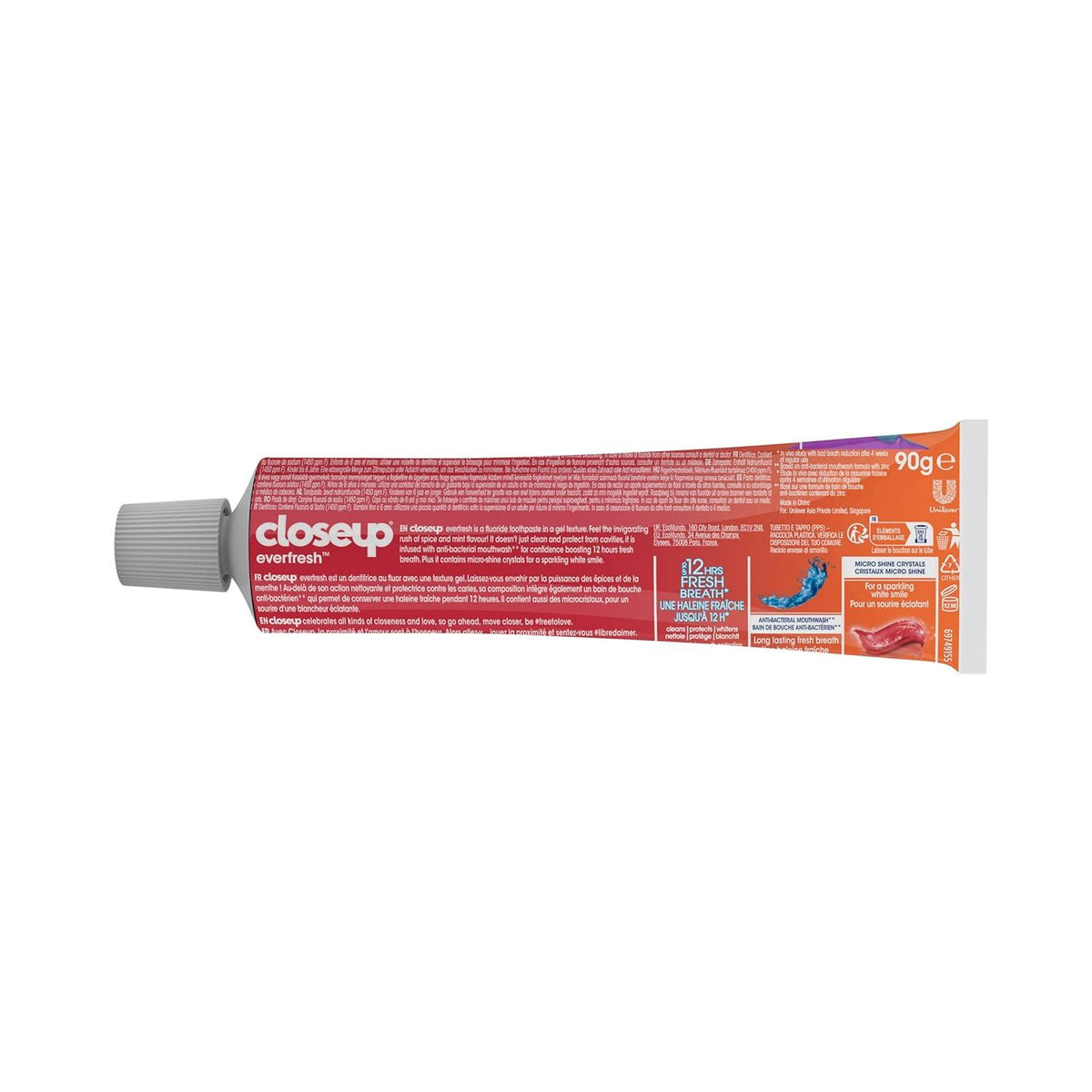 Closeup Everfresh Fluoride Gel Toothpaste Up to 12 Hours Fresh Breath Red Hot 90g
