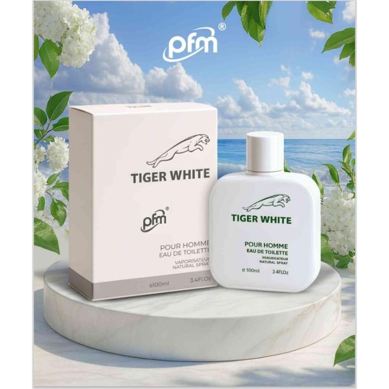 Tiger White PFM Pour Homme Eau de Toilette 100ml - Long Lasting Fresh Woody Aromatic Fragrance Perfume for Men Daily Wear Sce