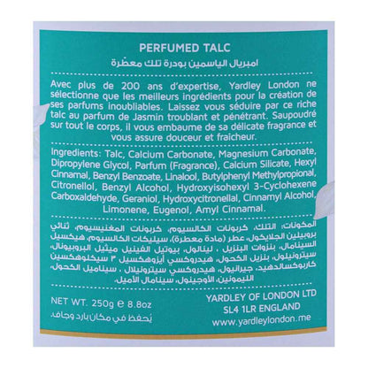 Yardley London Imperial Jasmine Perfumed Talcum Powder 250g - Luxury Floral Jasmine Fragrance Body Talc for Long Lasting Fres