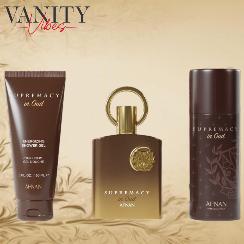 Afnan Supremacy In Oud Gift Set,for Men & Women, Extrait de Parfum 100ml / Shower gel 150ml / Perfume Deo Spray 150ml