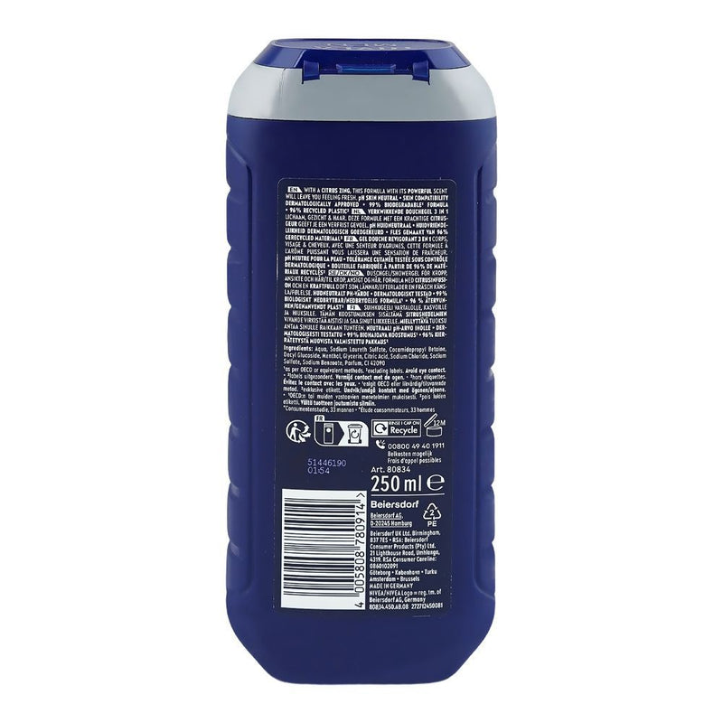 Nivea Men Power 24H Fresh Effect 3-In-1 Shower Gel For Body, Face & Hair 250ml